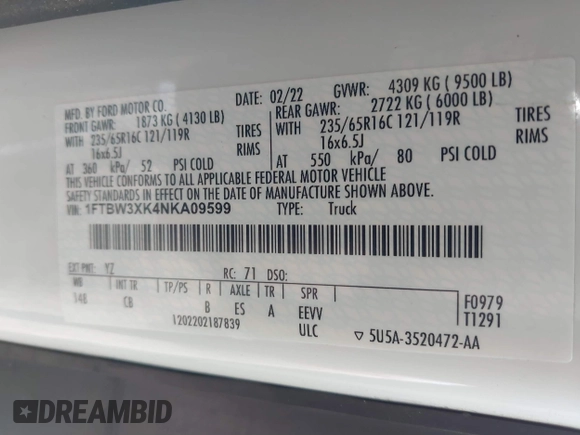 2022 Ford E-Transit Cargo z VIN 1FTBW3XK4NKA09599, wystawiony jako IAAI lot #41562551 z przebiegiem 58 035 mil mil oraz . Historia ofert i sprzedaży dostępna na DreamBid. Obrazek 9.