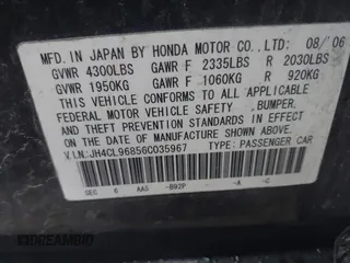 2006 Acura TSX z VIN JH4CL96856C035967, wystawiony jako IAAI lot #41973058 z przebiegiem 301 387 mil mil oraz . Historia ofert i sprzedaży dostępna na DreamBid. Obrazek 9.