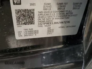 2021 GMC Sierra 1500 AT4 with VIN 1GTP9EEL8MZ447276, listed as a Copart auction lot 45757975 with 70,086 mi miles and Salvage Title. Bid and sale history available at carsss.com. Image 14.