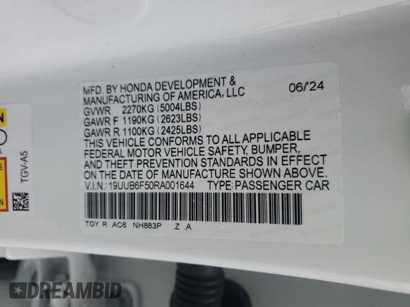 2024 Acura TLX w/A-Spec Package with VIN 19UUB6F50RA001644, listed as a Copart auction lot 81361424 with 0 mi miles and Salvage Title. Bid and sale history available at carsss.com. Image 13.