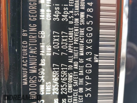 2016 Kia Sorento LX with VIN 5XYPGDA3XGG057840, listed as a Copart auction lot 41378625 with 106,225 mi miles and Salvage Title. Bid and sale history available at carsss.com. Image 15.