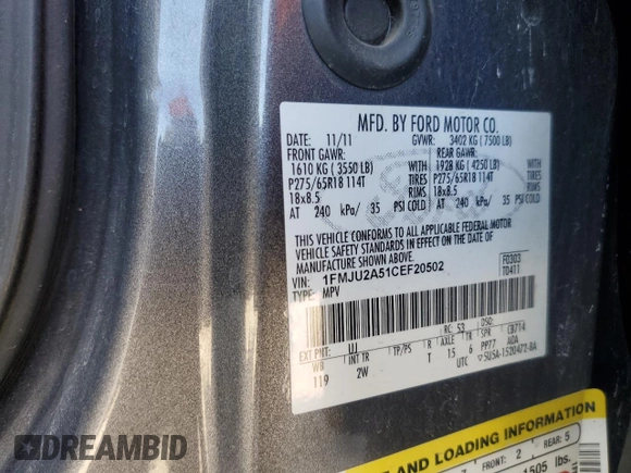 2012 Ford Expedition Limited with VIN 1FMJU2A51CEF20502, listed as a Copart auction lot 48561745 with 231,371 mi miles and Salvage title. Bid and sale history available at DreamBid. Image 13.