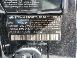 2005 Mercedes-Benz SL 500 with VIN WDBSK75F95F100237, listed as a Copart auction lot 56433255 with Not Provided miles and Salvage Title. Bid and sale history available at DreamBid. Image 12.