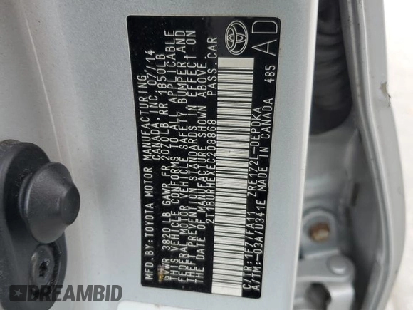 2014 Toyota Corolla L с VIN 2T1BURHEXEC208868, выставлен на аукционе Copart как лот 58515575 с пробегом 134 184 миль миль и Списание • Salvage title. История ставок и продаж доступна на DreamBid. Изображение 12.