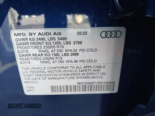 2023 Audi Q5 S line Premium with VIN WA1GAAFY4P2106846, listed as a IAAI auction lot 40960501 with 17,830 mi miles. Bid and sale history available at carsss.com. Image 9.