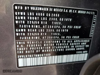 2022 Volkswagen Taos SE with VIN 3VVLX7B27NM067409, listed as a Copart auction lot 72972112 with 325 mi miles. Bid and sale history available at carsss.com. Image 14.