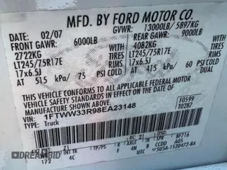 2008 Ford F-350 XL с VIN 1FTWW33R98EA23148, выставлен на аукционе Copart как лот 45011285 с пробегом 252 851 миль миль и Чистый • Clean title. История ставок и продаж доступна на DreamBid. Изображение 10.