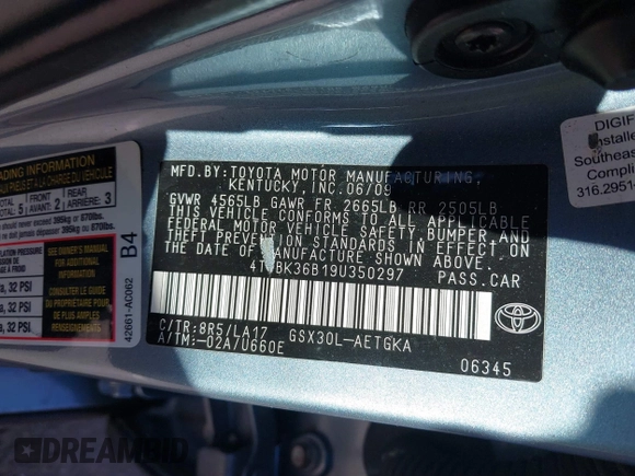 2009 Toyota Avalon XL with VIN 4T1BK36B19U350297, listed as a IAAI auction lot 41589714 with 141,003 mi miles. Bid and sale history available at carsss.com. Image 9.