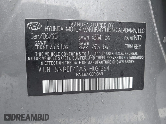 2020 Hyundai Sonata SEL z VIN 5NPEF4JA5LH021064, wystawiony jako IAAI lot #41854623 z przebiegiem 27 450 mil mil oraz . Historia ofert i sprzedaży dostępna na DreamBid. Obrazek 9.