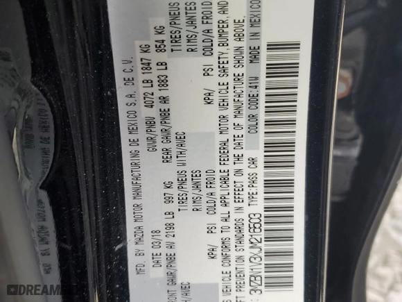 2018 Mazda Mazda3 4-Door Touring with VIN 3MZBN1V3XJM216503, listed as a Copart auction lot 48769085 with 120,707 mi miles and Salvage Title. Bid and sale history available at carsss.com. Image 12.
