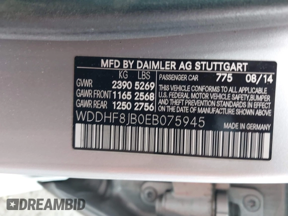 2014 Mercedes-Benz E 350 Luxury with VIN WDDHF8JB0EB075945, listed as a IAAI auction lot 41018546 with 66,678 mi miles and . Bid and sale history available at DreamBid. Image 9.