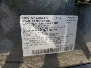 2018 Audi SQ5 Prestige with VIN WA1C4AFY8J2119726, listed as a Copart auction lot 48949415 with 87,373 mi miles and Salvage Title. Bid and sale history available at DreamBid. Image 13.