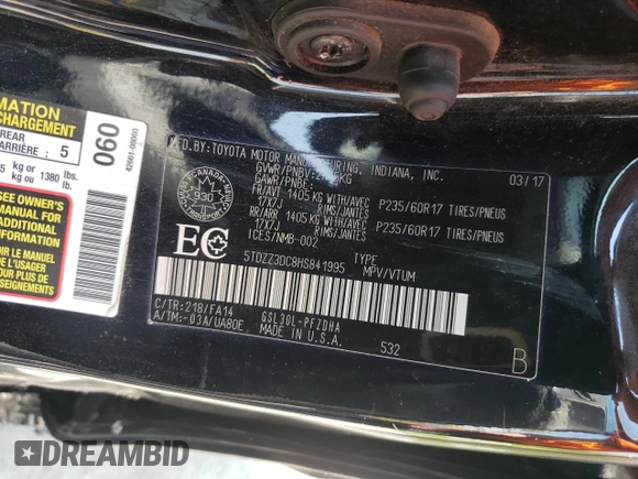 2017 Toyota Sienna L с VIN 5TDZZ3DC8HS841995, выставлен на аукционе Copart как лот 58783995 с пробегом 246 997 миль миль и Чистый • Clean title. История ставок и продаж доступна на DreamBid. Изображение 13.