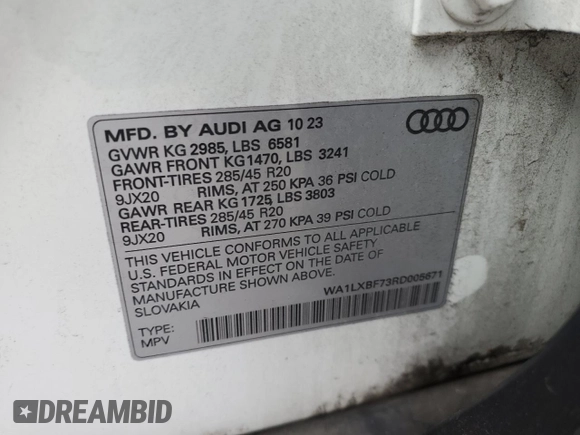 2024 Audi Q7 Premium Plus with VIN WA1LXBF73RD005671, listed as a Copart auction lot 55644265 with 17,711 mi miles and Clean title. Bid and sale history available at DreamBid. Image 13.
