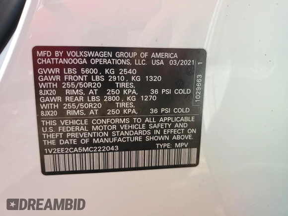 2021 Volkswagen Atlas SEL с VIN 1V2EE2CA5MC222043, выставлен на аукционе Copart как лот 73832514 с пробегом 21 164 миль миль и Списание • Salvage title. История ставок и продаж доступна на DreamBid. Изображение 14.