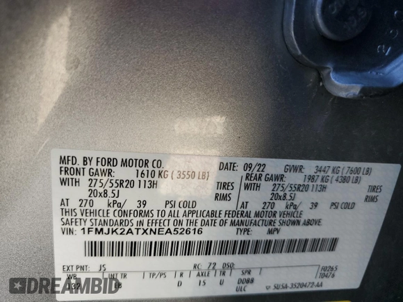 2022 Ford Expedition Max Limited with VIN 1FMJK2ATXNEA52616, listed as a Copart auction lot 48667025 with 63,342 mi miles and Salvage title. Bid and sale history available at DreamBid. Image 13.