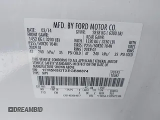 2014 Ford Explorer Sport z VIN 1FM5K8GTXEGB88874, wystawiony jako IAAI lot #41894234 z przebiegiem 81 321 mil mil oraz . Historia ofert i sprzedaży dostępna na DreamBid. Obrazek 9.