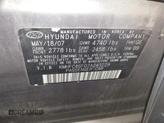 2007 Hyundai Azera SE with VIN KMHFC46F07A243229, listed as a IAAI auction lot 41261394 with 249,523 mi miles and . Bid and sale history available at DreamBid. Image 9.