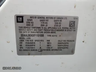 2015 Chevrolet Equinox LT with VIN 2GNALBEKXF1131006, listed as a Copart auction lot 78875734 with 58,144 mi miles and Salvage Title. Bid and sale history available at carsss.com. Image 15.
