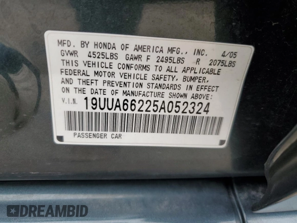 2005 Acura TL with VIN 19UUA66225A052324, listed as a Copart auction lot 51830865 with 79,251 mi miles and Salvage Title. Bid and sale history available at carsss.com. Image 12.