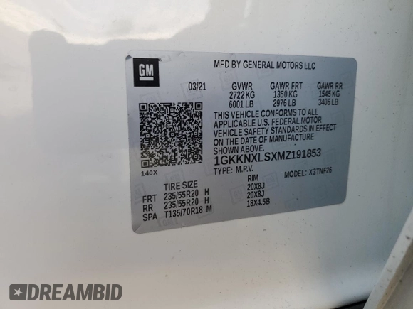 2021 GMC Acadia Denali с VIN 1GKKNXLSXMZ191853, выставлен на аукционе Copart как лот 56294855 с пробегом 90 090 миль миль и Списание • Salvage title. История ставок и продаж доступна на DreamBid. Изображение 13.