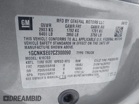 2012 Chevrolet Silverado 1500 LT with VIN 1GCNKSE07CZ300090, listed as a IAAI auction lot 41329121 with 125,658 mi miles. Bid and sale history available at carsss.com. Image 9.