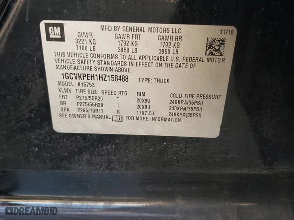 2017 Chevrolet Silverado 1500 Custom with VIN 1GCVKPEH1HZ158488, listed as a Copart auction lot 71665594 with 0 mi miles and Salvage Title. Bid and sale history available at carsss.com. Image 13.