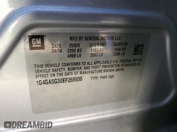 2014 Buick LaCrosse with VIN 1G4GA5G30EF268930, listed as a Copart auction lot 50132675 with 159,841 mi miles and Salvage Title. Bid and sale history available at carsss.com. Image 14.