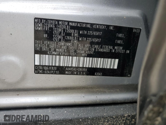 2023 Toyota RAV4 Hybrid LE with VIN 4T3MWRFV3PU091097, listed as a Copart auction lot 55745845 with 25,969 mi miles and Clean title. Bid and sale history available at DreamBid. Image 13.