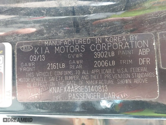 2014 Kia Forte EX with VIN KNAFX4A83E5140813, listed as a IAAI auction lot 42000241 with 201,912 mi miles. Bid and sale history available at carsss.com. Image 9.