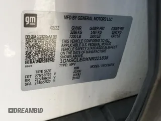 2022 Chevrolet Tahoe Commercial z VIN 1GNSCLEDXNR221838, wystawiony jako Copart lot #52628815 z przebiegiem Nie podano mil oraz Szkoda całkowita • Salvage title. Historia ofert i sprzedaży dostępna na DreamBid. Obrazek 12.