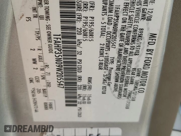2009 Ford Focus SE with VIN 1FAHP35N09W205547, listed as a Copart auction lot 51344935 with 151,860 mi miles and Salvage Title. Bid and sale history available at carsss.com. Image 12.