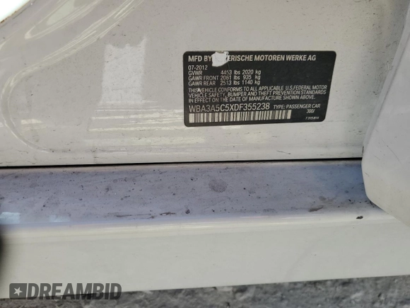 2013 BMW 3 Series 328i with VIN WBA3A5C5XDF355238, listed as a Copart auction lot 49737065 with Not Provided miles and Salvage Title. Bid and sale history available at carsss.com. Image 13.