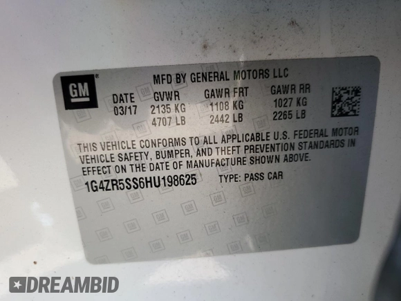2017 Buick LaCrosse Premium with VIN 1G4ZR5SS6HU198625, listed as a Copart auction lot 49417195 with 102,246 mi miles and Salvage Title. Bid and sale history available at carsss.com. Image 14.
