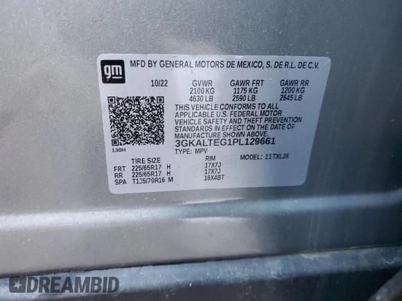 2023 GMC Terrain SLE with VIN 3GKALTEG1PL129661, listed as a Copart auction lot 43905095 with 38,361 mi miles and Salvage Title. Bid and sale history available at DreamBid. Image 13.