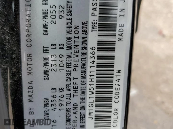 2017 Mazda 6 Grand Touring with VIN JM1GL1W51H1114366, listed as a Copart auction lot 52750715 with 79,792 mi miles and Salvage Title. Bid and sale history available at carsss.com. Image 12.