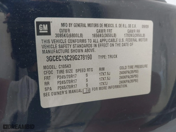 2009 Chevrolet Silverado 1500 LS with VIN 3GCEC13C29G278190, listed as a IAAI auction lot 41789639 with 171,183 mi miles. Bid and sale history available at carsss.com. Image 9.