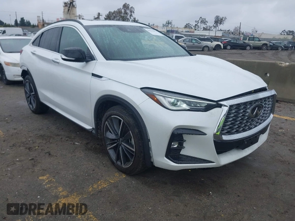 2024 Infiniti QX55 Luxe with VIN 3PCAJ5JR1RF110064, listed as a IAAI auction lot 41562972 with 4,163 mi miles and . Bid and sale history available at DreamBid. Image 1.