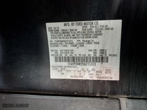 2013 Ford Sedan Police Interceptor with VIN 1FAHP2M82DG215313, listed as a Copart auction lot 48324235 with 102,131 mi miles and Salvage Title. Bid and sale history available at carsss.com. Image 12.