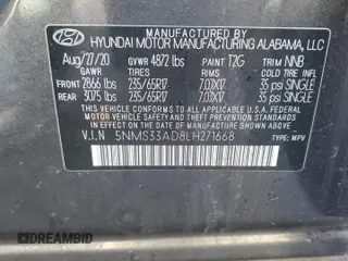 2020 Hyundai Santa Fe SEL w/SULEV with VIN 5NMS33AD8LH271668, listed as a Copart auction lot 43781575 with 73,530 mi miles and Salvage Title. Bid and sale history available at carsss.com. Image 16.