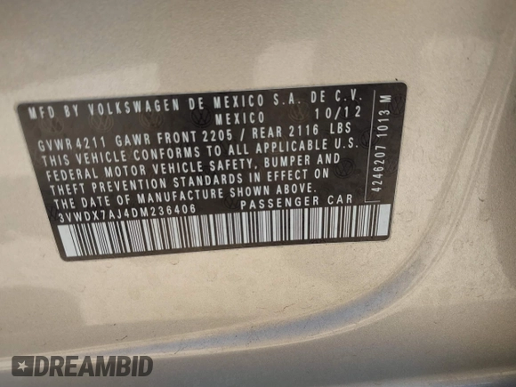 2013 Volkswagen Jetta SE z VIN 3VWDX7AJ4DM236406, wystawiony jako IAAI lot #41785884 z przebiegiem 136 762 mil mil oraz . Historia ofert i sprzedaży dostępna na DreamBid. Obrazek 9.