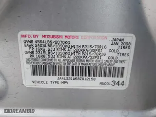2008 Mitsubishi Outlander ES with VIN JA4LS21W68Z012158, listed as a IAAI auction lot 42051846 with 220,646 mi miles. Bid and sale history available at carsss.com. Image 9.