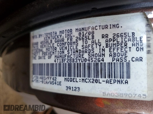 2000 Toyota Avalon XL z VIN 4T1BF28B3YU045264, wystawiony jako Copart lot #57519185 z przebiegiem 157 113 mil mil oraz Szkoda całkowita • Salvage title. Historia ofert i sprzedaży dostępna na DreamBid. Obrazek 12.