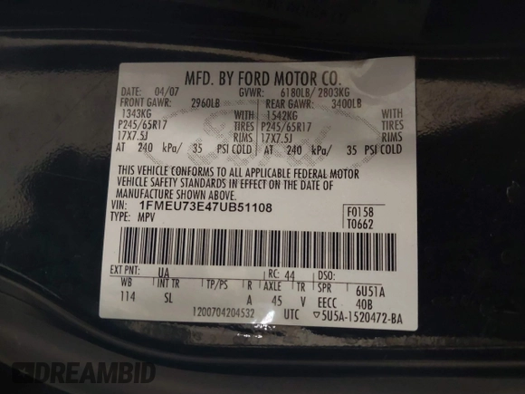 2007 Ford Explorer XLT с VIN 1FMEU73E47UB51108, выставлен на аукционе IAAI как лот 41747158 с пробегом 131 697 миль миль и . История ставок и продаж доступна на DreamBid. Изображение 9.