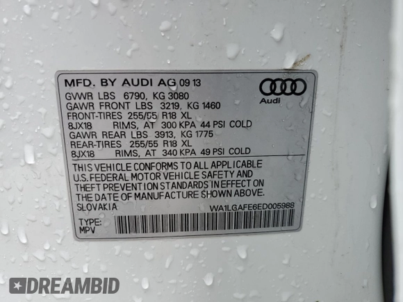 2014 Audi Q7 3.0T Premium Plus with VIN WA1LGAFE6ED005988, listed as a Copart auction lot 53306445 with 111,996 mi miles and Salvage Title. Bid and sale history available at carsss.com. Image 15.
