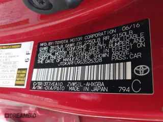 2016 Toyota Prius Four with VIN JTDKARFU9G3525328, listed as a IAAI auction lot 40791654 with 122,864 mi miles. Bid and sale history available at carsss.com. Image 9.