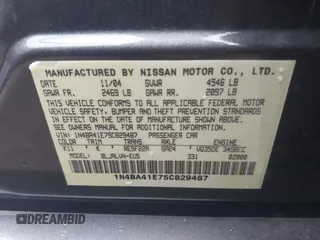 2005 Nissan Maxima 3.5 SL with VIN 1N4BA41E75C829487, listed as a IAAI auction lot 41389822 with 168,996 mi miles. Bid and sale history available at carsss.com. Image 9.