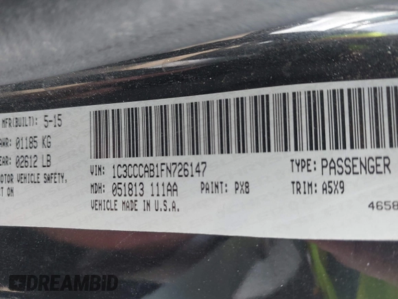 2015 Chrysler 200 Limited with VIN 1C3CCCAB1FN726147, listed as a IAAI auction lot 42105346 with 140,538 mi miles and . Bid and sale history available at DreamBid. Image 9.
