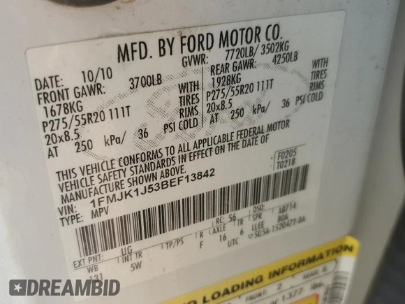 2011 Ford Expedition Max XLT with VIN 1FMJK1J53BEF13842, listed as a Copart auction lot 58930095 with 226,803 mi miles and Non repairable. Bid and sale history available at DreamBid. Image 14.