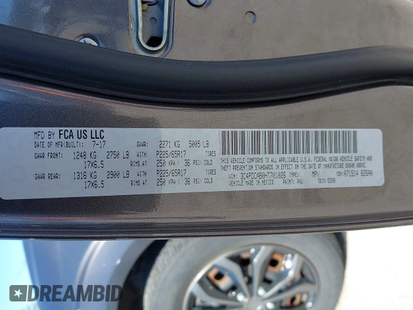 2017 Dodge Journey SE with VIN 3C4PDCAB0HT701026, listed as a IAAI auction lot 41797969 with 80,477 mi miles and . Bid and sale history available at DreamBid. Image 9.